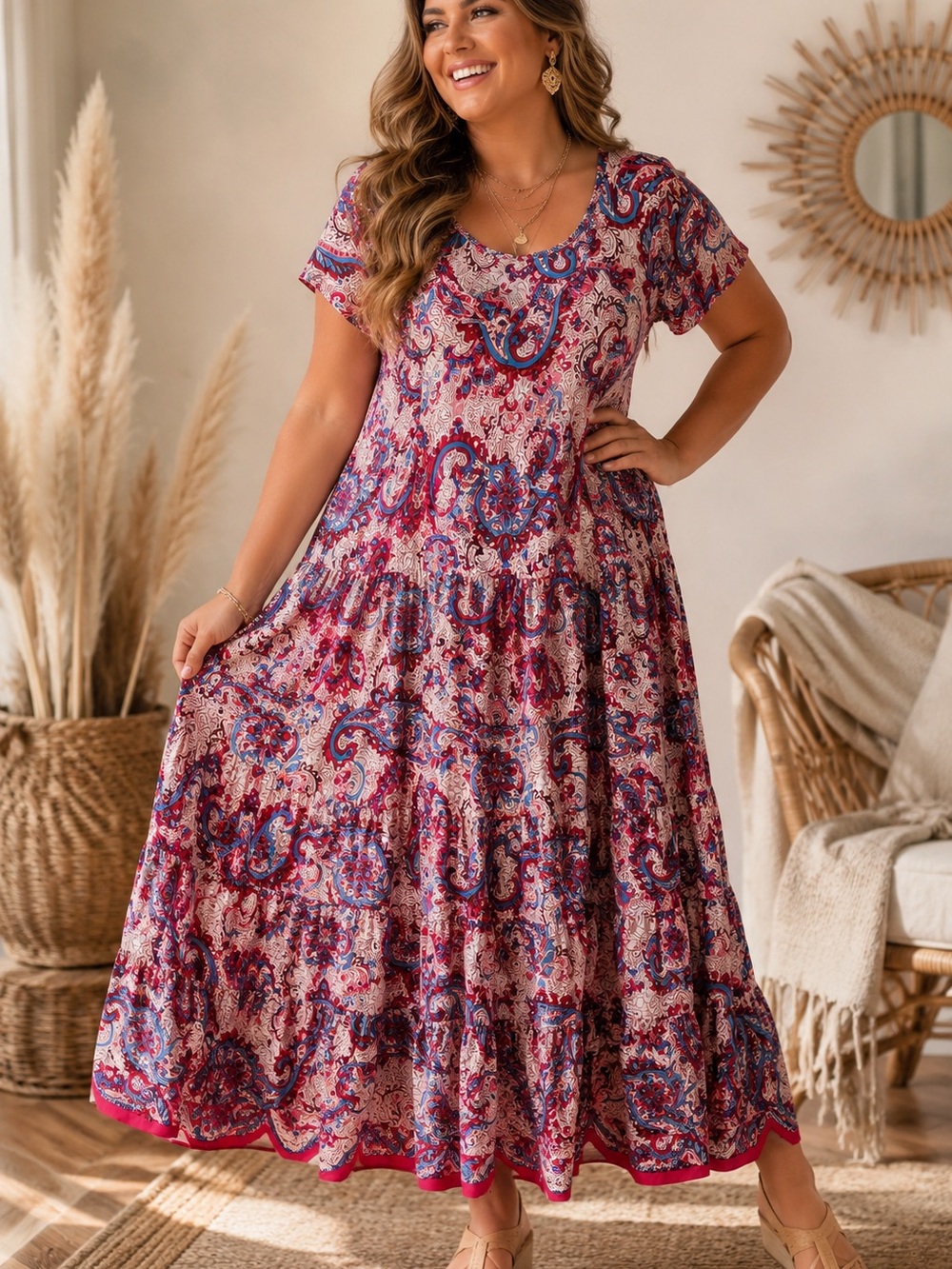 Soft Surroundings Kara Framboise Paisley Tiered Maxi Dress/Size 1X boho plus siz